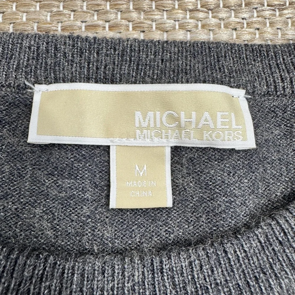 Michael Michael Kors Sweater‎ Womens Medium Gray Faux Fur Sleeve Trim Pullover